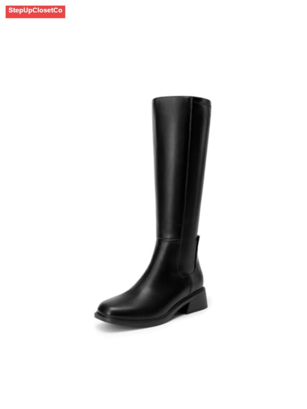 Knee High Riding Boots for Women Square Toe Elastic PU Side Zipper